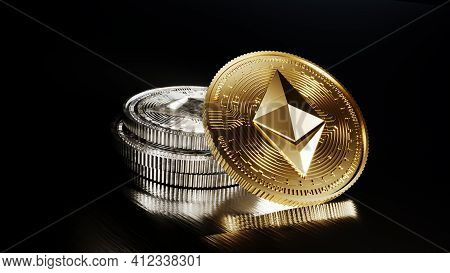 Ethereum Coin. Crypto Currency Digital Money. Ethereum Blockchain Symbol. 3d Illustration