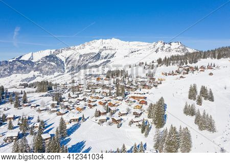 Winter in the swiss alps, Arvenbuel village near Amden canton of St. Gallen in , Switzerland