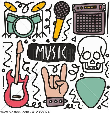 Doodle Set Of Music Tools Hand Drawing With Icons And Design Elements