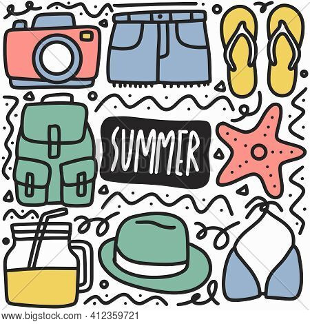 Hand Drawn Summer Holiday Doodle Set With Icons And Design Elements
