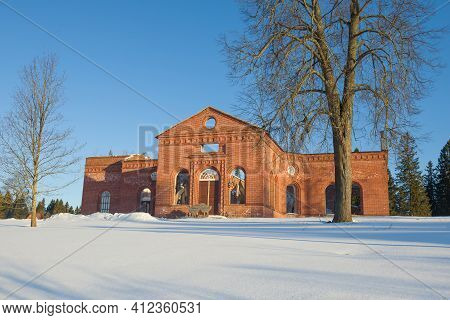 Lakhdenpohya, Russia - March 10, 2021: View Of The Ruins Of The Old Church Of Jaakkimaa (museum 