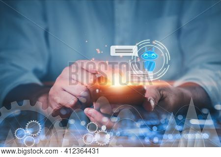 Technology Chatbot Assistant Conversation, Ai Artificial Intelligence Technology Concept. Casual Bus
