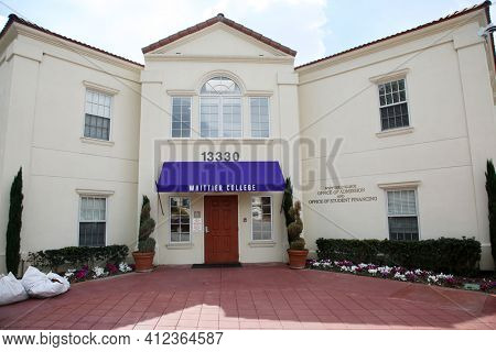 March 12, 2021 - Whittier, California: Whittier College. Office of Admission. Office of Financing. Closed due to Coronavirus Pandemic. Editorial Use Only. 
