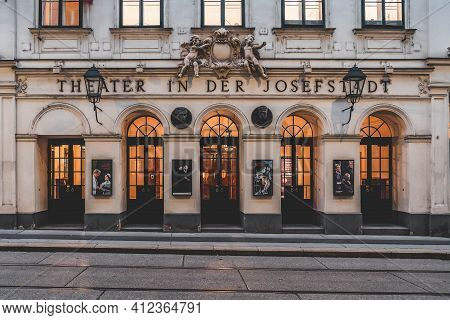Vienna, Austria - Feb 7, 2020: Facade Of Theater In Der Josefstadt In City Center In Early Morning I