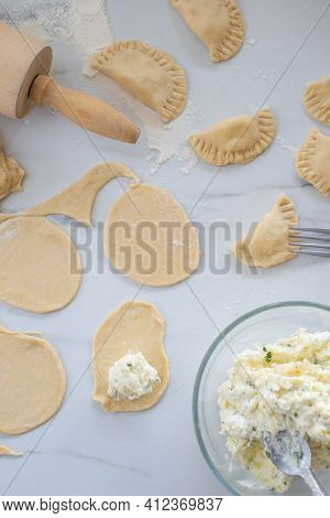 Pierogi Ruskie, Baked Dumplings Stuffed With Curd Cheese And Potatoes
