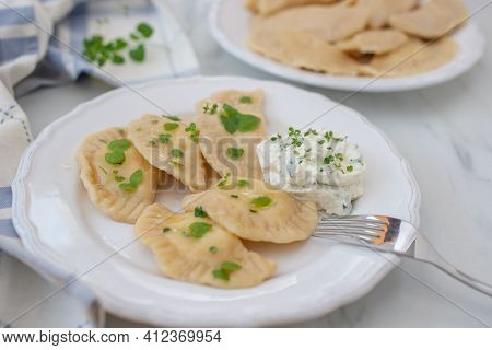 Pierogi Ruskie, Baked Dumplings Stuffed With Curd Cheese And Potatoes
