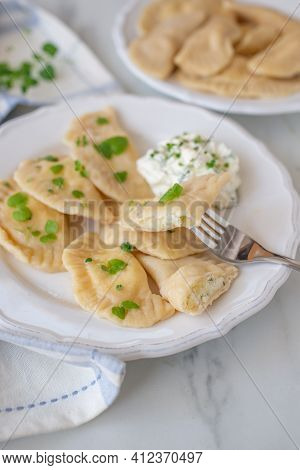 Pierogi Ruskie, Baked Dumplings Stuffed With Curd Cheese And Potatoes