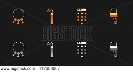 Set Bunch Of Keys, Crowbar, Password Protection And Lock Picks For Lock Picking Icon. Vector