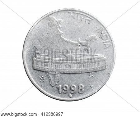 India Fifty Paise Coin On White Isolated Background