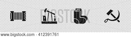 Set Accordion, Oil Pump Pump Jack, Valenki And Hammer And Sickle Ussr Icon. Vector