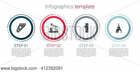 Set Kankles, Oil Pump Or Pump Jack, Birch Tree And The Tsar Bell. Business Infographic Template. Vec