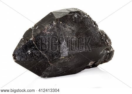 Macro Mineral Stone Morros Smoky Quartz, Morion Rauchtopaz On A White Background