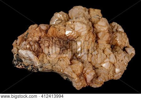 Macro Calcite Mineral Stone On Sphalerite Black Background