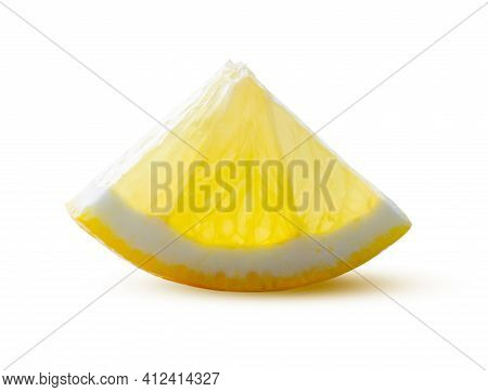 Circle Sector Of Lemon Slice Glowing From Within Isolated On White Background. Beautiful Fresh And T