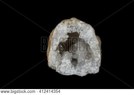 Macro Mineral Stone Quartz Geode Black Background