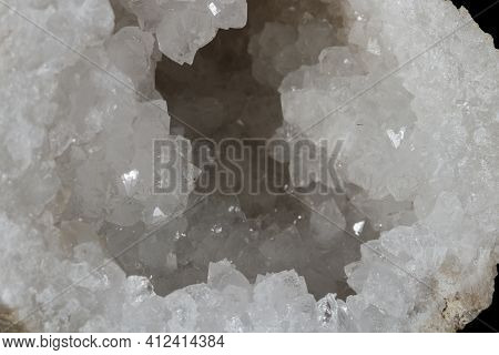 Macro Mineral Stone Quartz Geode Black Background