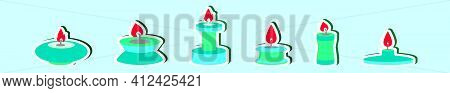 Set Of Candle Stick Cartoon Icon Design Template With Various Models. Modern Vector Illustration Iso