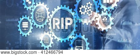 Rip. Businessman Pressing Virtual Screen Routing Information Protocol. Technology Networks Cocept