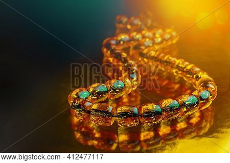 Ramadan Karim Greeting Background Islamic Prayer Bead, Rosary. Rosary Of Amber.