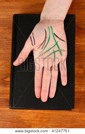 Chiromancy.Color 輪郭上にヤシの木製の背景