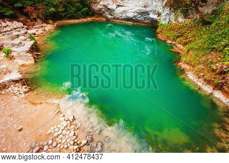 Blue Lake Or Tsisferi Lake Or Goluboye Ozero Is Located On The Right Bank Of The Bzyb River In Abkha