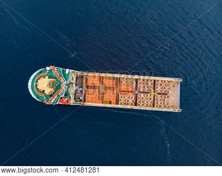 Offshore Supply Boat Sea Support Ship Oil Industry During. Aerial Top View