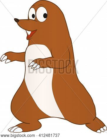 Cartoon Of A Friendly Mole Walking In A Hurry To Meet His Friend