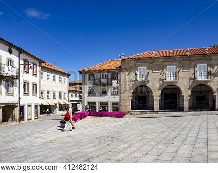Guarda, Portugal; August 2020:  Side View Of Luís De Camoes Square In Guarda,