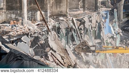 Excavator Working At Construction Site And The Yellow Backhoe Work At The Construction Area That Pre