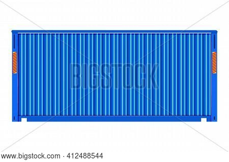 Cargo Container For Shipping And Transportation Work Isolated On White Background. Blue Shipping Con