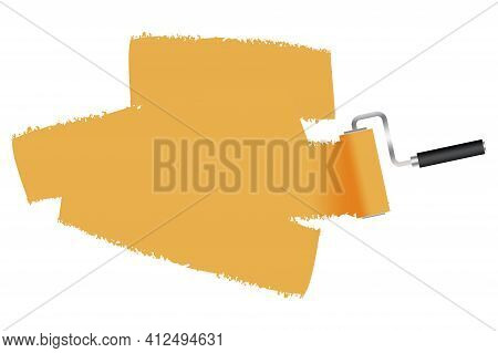 Roller Yellow Paint. Brush Painting. Interior Concept. Wall Layout. Vector Illustration Design. Stoc