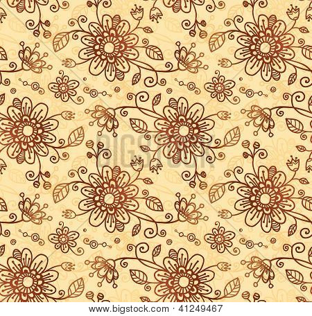 Ornate vector doodle flowers seamless pattern
