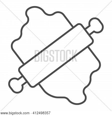 Rolling Pin And Dough Thin Line Icon, Happy Easter Concept, Cooking Bread With Wooden Roller Sign On