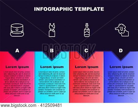 Set Line Kepi, Woman Dress, Bottles Of Wine And Poodle Dog. Business Infographic Template. Vector