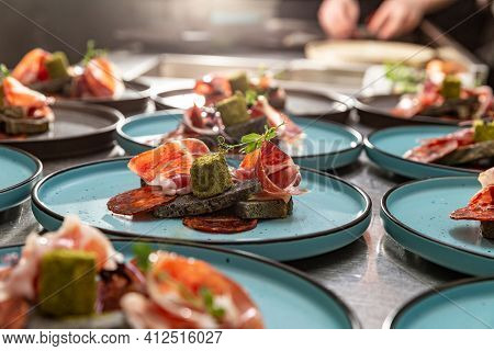 Iberico Ham Dish With Flavoured Butterl , Fine Dining Plate