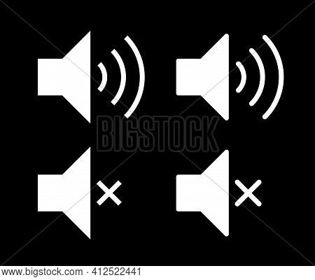 Speaker Audio Icon Set. Volume Voice Control On Off Mute Symbol. Flat Application Interface Sound Si