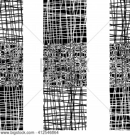 Irregular Vector Gauze Weave Effect Striped Seamless Pattern Background. Backdrop Of Alternating Bla