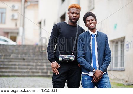 Two Afircan Man Friends Having Fun Outdoor.