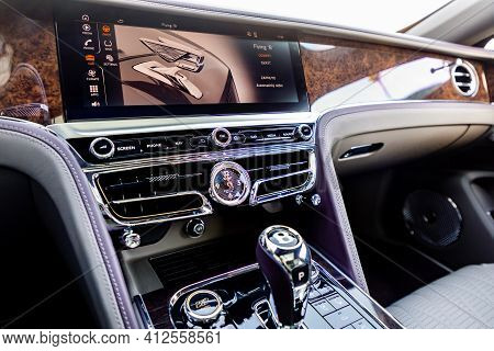 Prague, Czech Republic - January 11, 2021: Interior Of Luxurious Bentley Vehicle In Prague, Czech Re