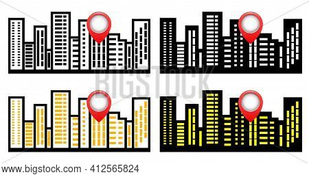 Marker On The Background Silhouette Of The City.