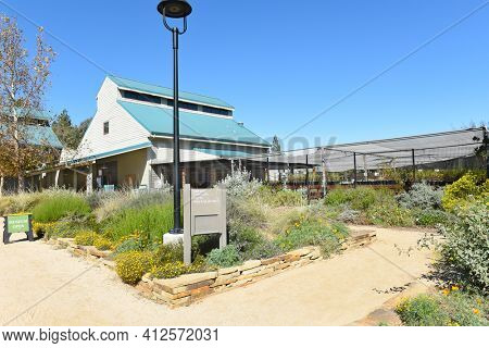 FULLERTON, CALIFORNIA - FEBRUARY 7, 2017: Fullerton Arboretum Museum and Potting Shed. The building houses the OC Agricultural and Nikkei Heritage Museum.