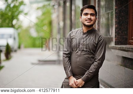 Indo Pakistani Man Wear Traditional Clothes Achkan Or Sherwani.