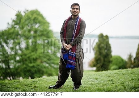 Indo Pakistani Man Wear Traditional Clothes Achkan Or Sherwani.