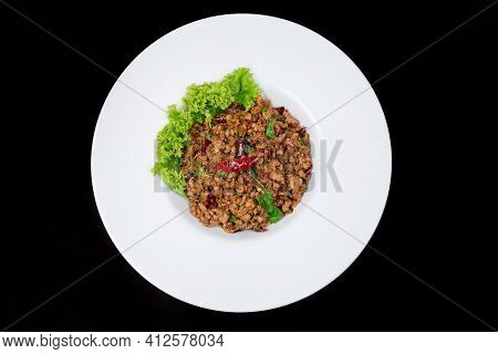 Stir Fried Thai Basil With Minced Pork And Chilli On Topped Rice - Thai Local Food Style