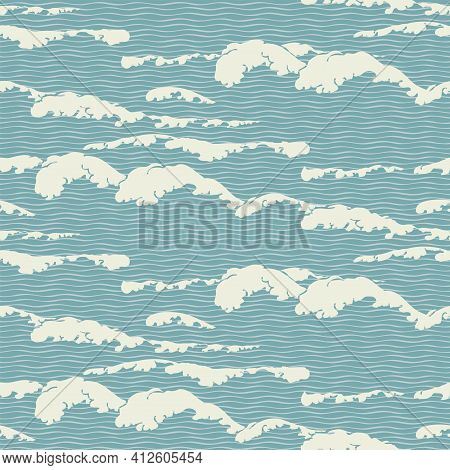 Abstract Vector Seamless Pattern With Wavy Pattern, Imitation Of The Sea Waves Or Clouds In The Sky.