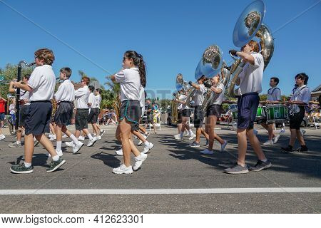 Poway High School Marching Band, 4th July Independence Day Parade At Rancho Bernardo, San Diego, Cal