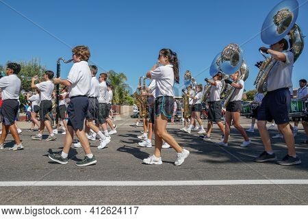Poway High School Marching Band, 4th July Independence Day Parade At Rancho Bernardo, San Diego, Cal