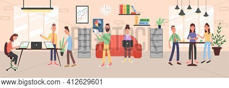 Collection Of Business Characters Men And Women Working In Office. Business Presentation And Communi