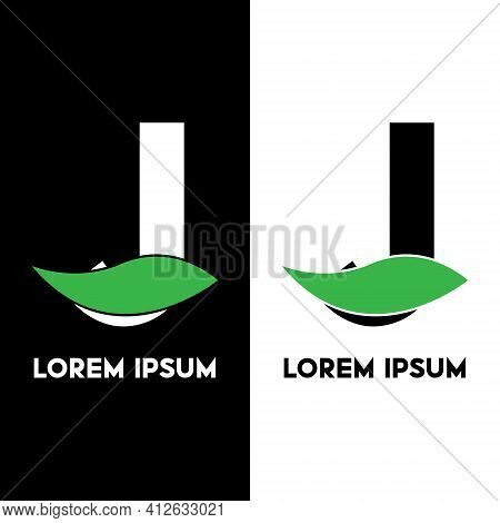 Alphabet J With Green Leaf, A Unique Brand Identity. Complete Set Of Alphabets.