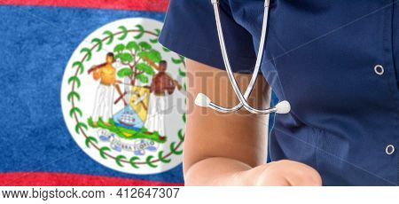 Belize Flag Female Doctor With Stethoscope, National Healthcare System